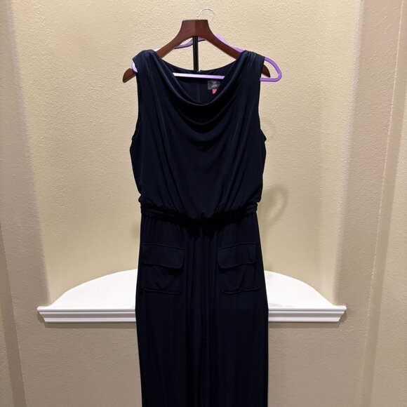 💙Vince Camuto Navy Jumpsuit Size L Draw String Waist Sleeveless Flared legs - Picture 11 of 16